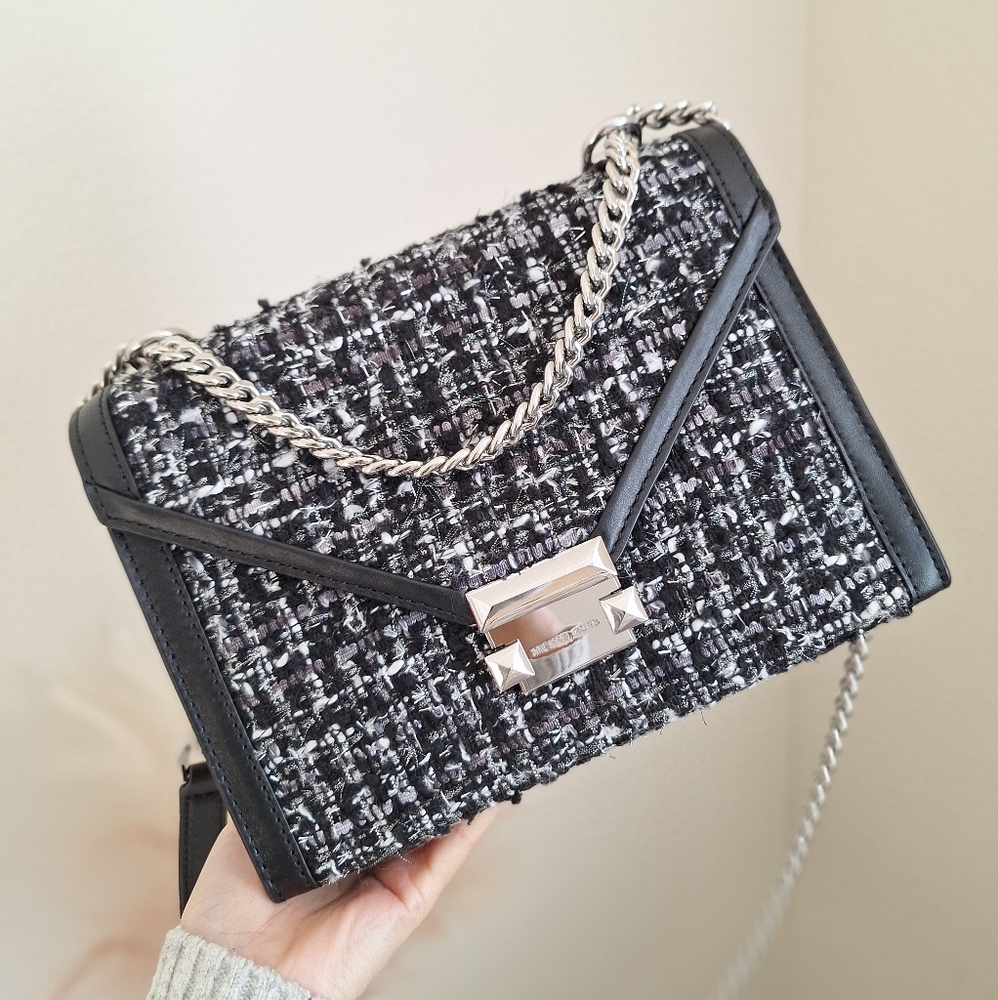 MICHAEL KORS Whitney Tweed Shoulder Bag Silver Chain Strap Luxury Contemporary